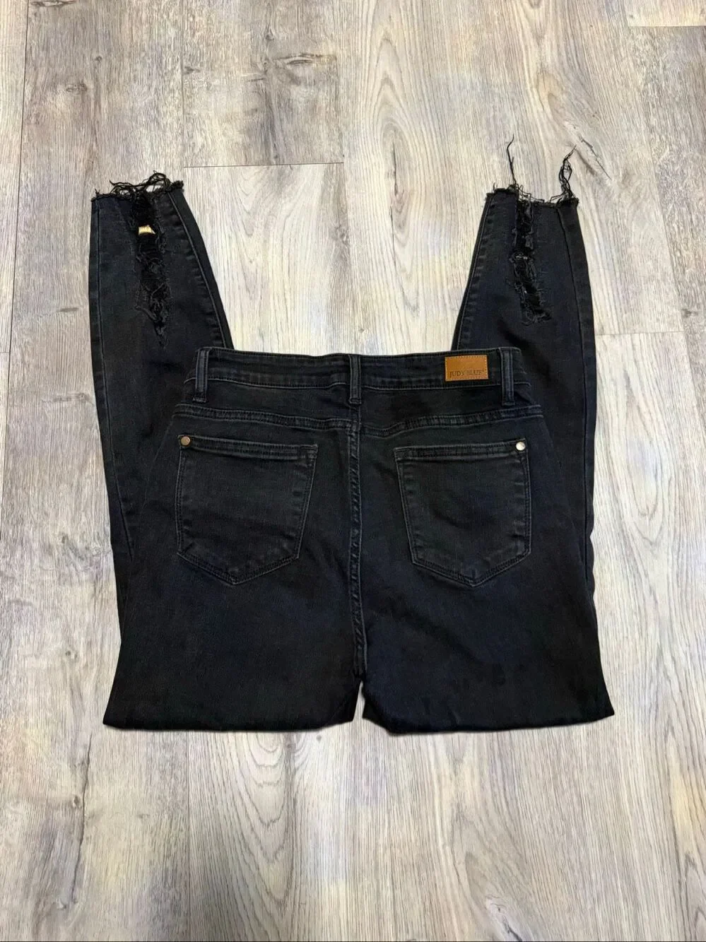 Judy Blue Jeans Womens Size 7/28 Black Distressed Leopard Raw Hem Skinny Stretch